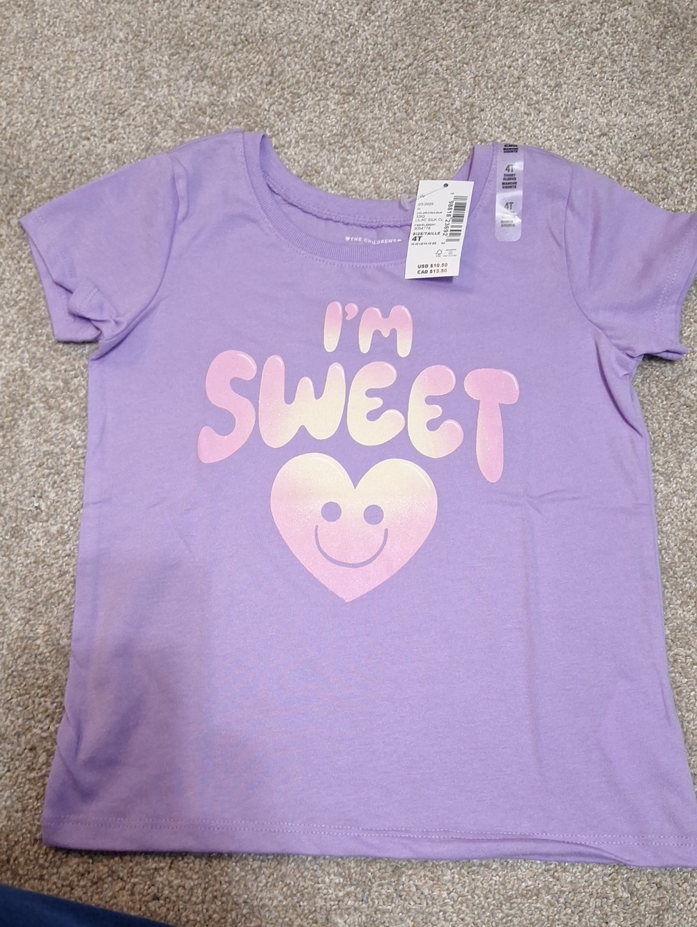 Kids Lavender "I'm Sweet" Graphic Tee